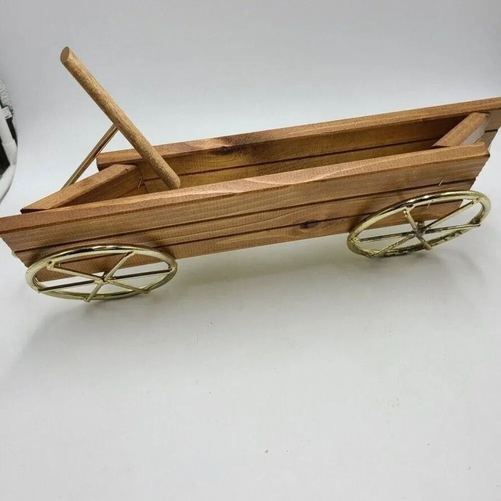 Vintage Homco 1318 Wood Wagon Brass Wheels Wall Hanging Centerpiece New